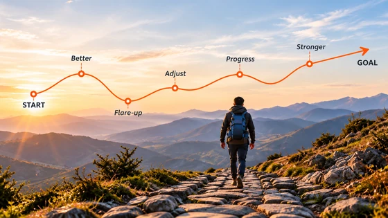 Recovery pathway illustrating progress, setbacks, adjustment and improvement